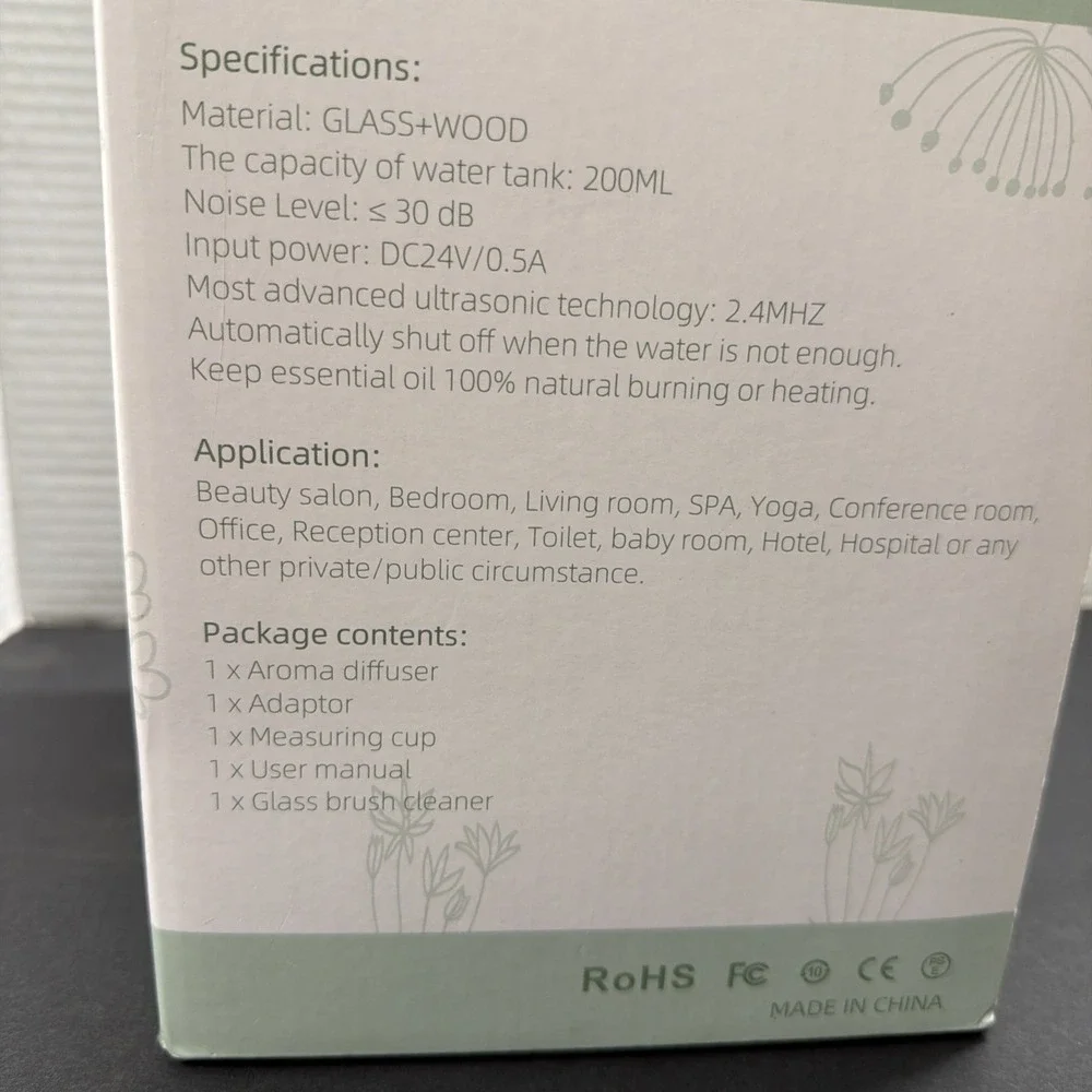NEW Glass Essential Oil Diffuser Humidifier, 200ml Ultrasonic Yellow-wood Grain